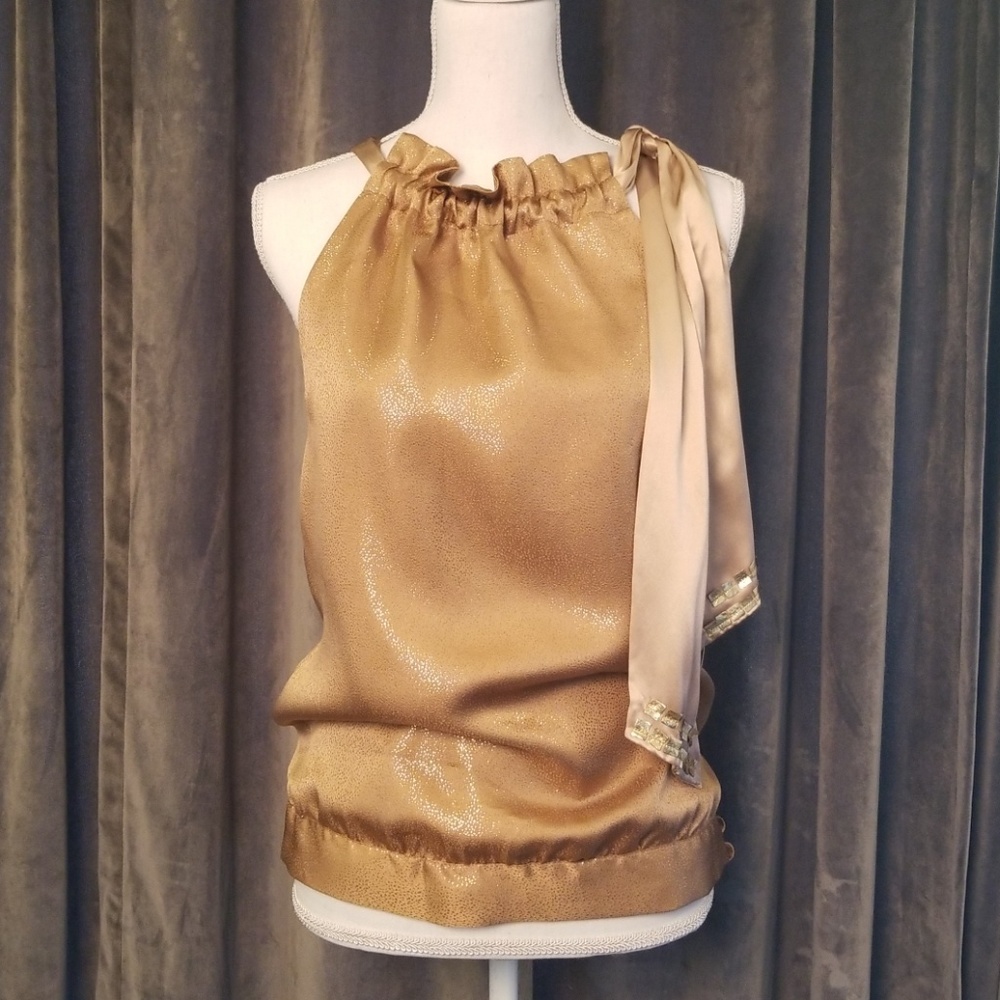 Hale Bop sz xs Gold silk halter top